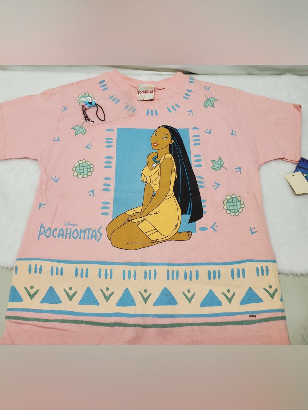 Disney Pink Pocahontas Graphic Sleep Tee with Blue and Yellow Accents